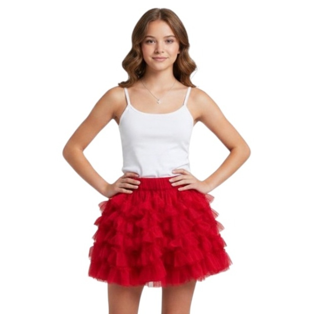 MINI BODEN Red Ruffle Tutu Skirt BALLETCORE Lined Elastic Waist GIRLS 13-14 Y